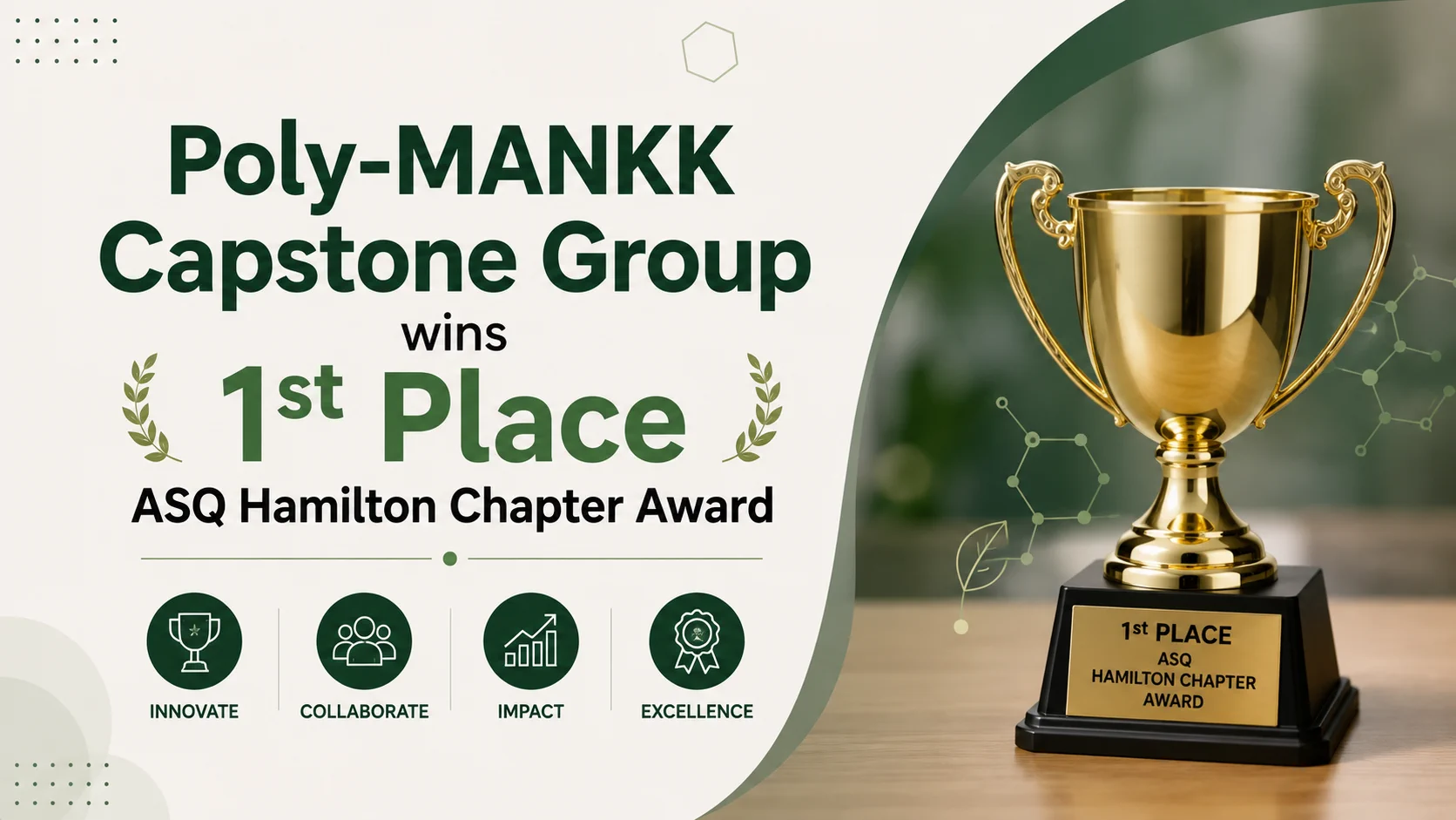 Poly-MANKK Capstone Group Wins 1st Place ASQ Hamilton Chapter Award